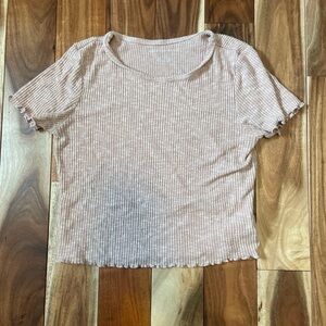American Eagle Outfitters Tan Ribbed Crop T-Shirt